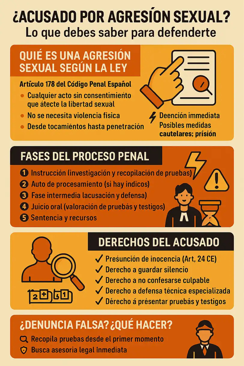 Derechos del acusado en un proceso por agresión sexual infografía