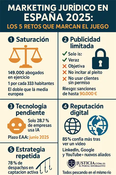 Principales retos de marketing del sector legal en España infografía